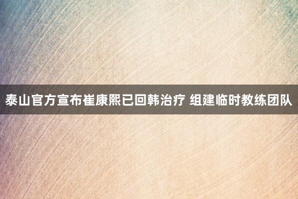 泰山官方宣布崔康熙已回韓治療 組建臨時教練團隊
