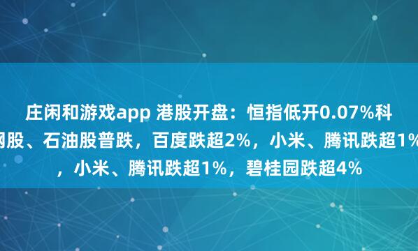 莊閑和游戲app 港股開盤:恒指低開0.07%科指跌0.22%!科網(wǎng)股、石油股普跌,百度跌超2%,小米、騰訊跌超1%,碧桂園跌超4%