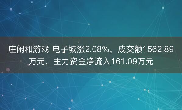 莊閑和游戲 電子城漲2.08%，成交額1562.89萬元，主力資金凈流入161.09萬元